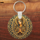 Gouden Reverentie Maagd Maria Sleutelhanger (Voorkant)