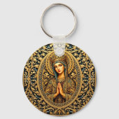 Gouden Reverentie Maagd Maria Sleutelhanger (Voorkant)