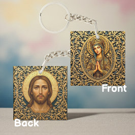 Gouden Reverentie Maagd Maria Sleutelhanger