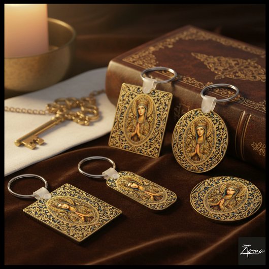 Gouden Reverentie Maagd Maria Sleutelhanger