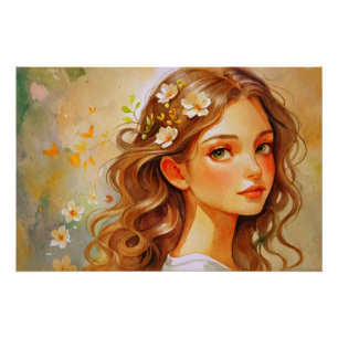 Gouden Reverie: Waterverf Portret Perfect Poster