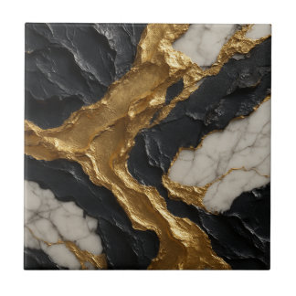 Gouden Rift Elegantie – Marmer & Zwarte Luxe Tegeltje