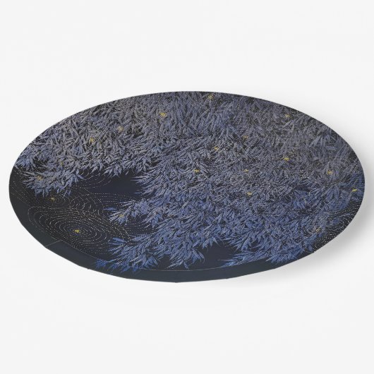 Gouden rimpels Blauw gekleurde bladeren ingewikkel Papieren Bordje (Gekanteld)