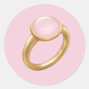 Gouden Ring met Roze Edelsteen Emoji Kunst Ronde Sticker