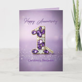 Gouden Ring Parel Edelsteen 1e bruiloft Jubileum Kaart (Voorkant)