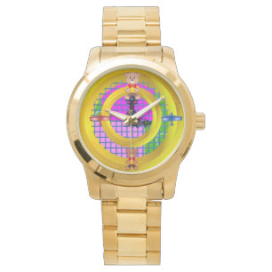 Gouden Ring Vlak Bowtie Teddy Bear geometrisch Horloge