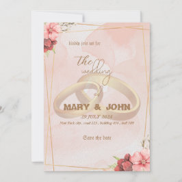 Gouden Ringen & Bloemige Elegantie - Chic uitnodig Kaart