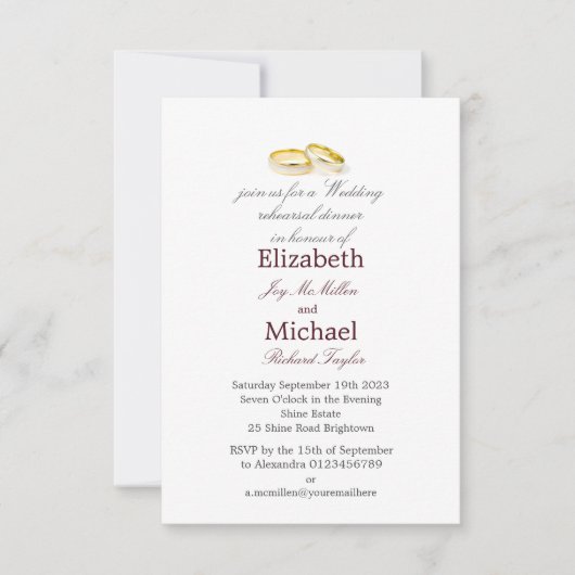 Gouden ringen Elegant bruiloft repetitie diner Kaart (Voorkant)