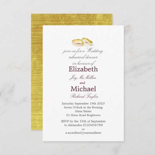 Gouden ringen Elegant bruiloft repetitie diner Kaart (Voorkant / Achterkant)