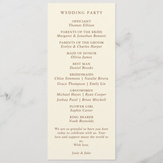 Gouden Ringen Elegante Crème en Bruine bruiloft Programmakaart (Achterkant)