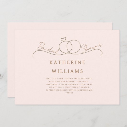 Gouden Ringen Hart Blush & Goud Vrijgezellenfeest Kaart (Voorkant / Achterkant)