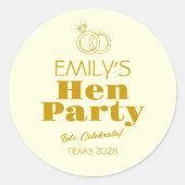 Gouden Ringen Hen Party Ronde Sticker (Voorkant)