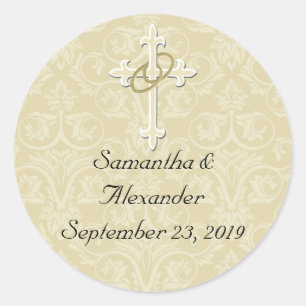 Gouden ringen met kruis, Christelijk envelopzegel Ronde Sticker