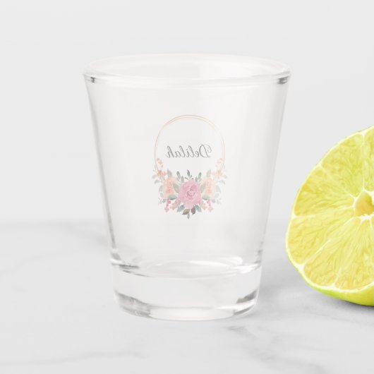 gouden ringen met roze en perzikkleurig Roos Shot Glas (Achterkant)