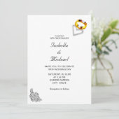 Gouden ringen op zwart & wit bruiloft kaart (Staand voorkant)