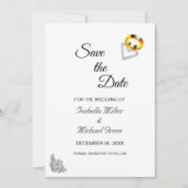 Gouden ringen op zwart wit bruiloft Save the Date Kaart (Voorkant)