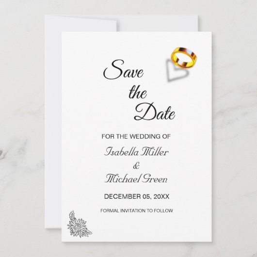 Gouden ringen op zwart wit bruiloft Save the Date Kaart (Voorkant)