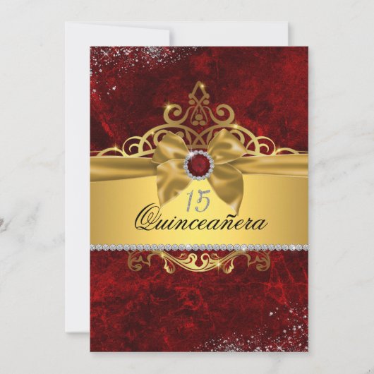 Gouden Robijn Rode Quinceanera Uitnodiging (Voorkant)