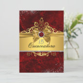 Gouden Robijn Rode Quinceanera Uitnodiging (Staand voorkant)