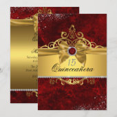 Gouden Robijn Rode Quinceanera Uitnodiging (Voorkant / Achterkant)