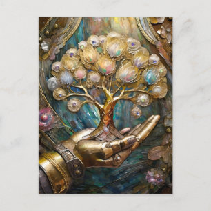 Gouden Robot Hand die Gouden Boom des Levens Vasth Briefkaart