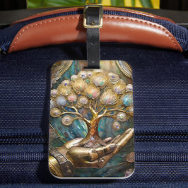 Gouden Robot Hand met Gouden Boom des Levens Bagagelabel