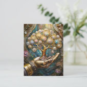 Gouden Robot Hand met Gouden Boom des Levens Briefkaart (Staand voorkant)
