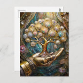 Gouden Robot Hand met Gouden Boom des Levens Briefkaart (Voorkant / Achterkant)