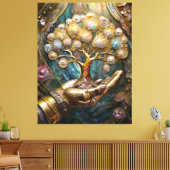 Gouden Robot Hand met Gouden Boom des Levens Canvas Afdruk (Insitu (Woonkamer))