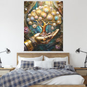 Gouden Robot Hand met Gouden Boom des Levens Canvas Afdruk (Insitu (Slaapkamer))