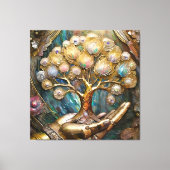 Gouden Robot Hand met Gouden Boom des Levens Canvas Afdruk (Voorkant)