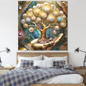 Gouden Robot Hand met Gouden Boom des Levens Canvas Afdruk (Insitu (Slaapkamer))