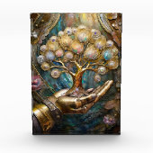 Gouden Robot Hand met Gouden Boom des Levens Fotoblokken (Voorkant)