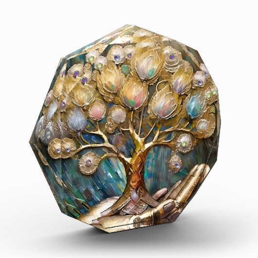 Gouden Robot Hand met Gouden Boom des Levens Fotoblokken (Links)