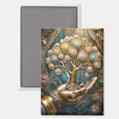 Gouden Robot Hand met Gouden Boom des Levens Magneet (Voorkant / Achterkant)