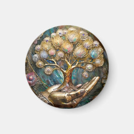 Gouden Robot Hand met Gouden Boom des Levens Magneet