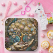 Gouden Robot Hand met Gouden Boom des Levens Papieren Bordje (Feest)