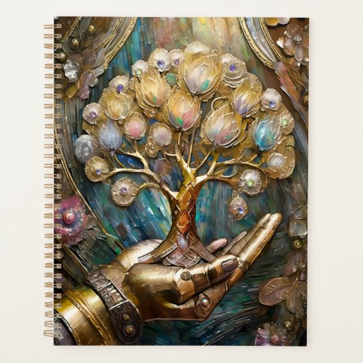 Gouden Robot Hand met Gouden Boom des Levens Planner (Voorkant)
