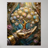 Gouden Robot Hand met Gouden Boom des Levens Poster (Voorkant)
