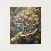 Gouden Robot Hand met Gouden Boom des Levens Wandkleed (Voorkant)