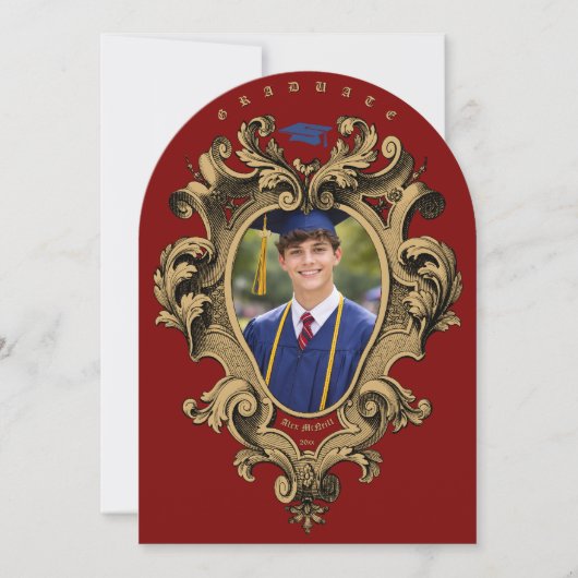 Gouden Rococo Cartouche Fototemplate Afstuderen Kaart (Voorkant)