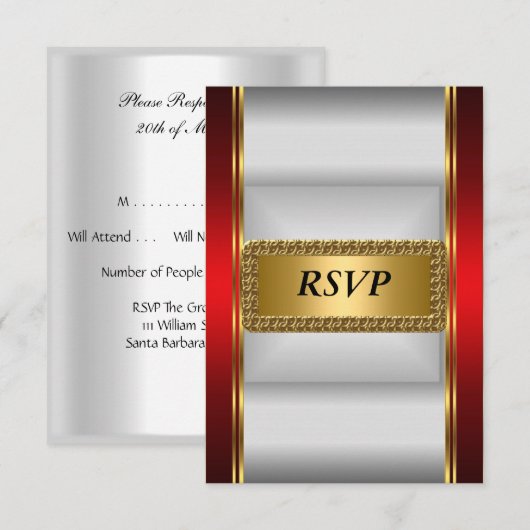 Gouden rode Art Deco RSVP (Voorkant / Achterkant)