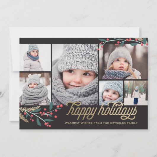 Gouden rode bessen 6 fotocollage PRETTIGE FEESTDAG Feestdagenkaart (Voorkant)