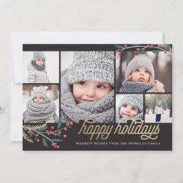 Gouden rode bessen 6 fotocollage PRETTIGE FEESTDAG Feestdagenkaart