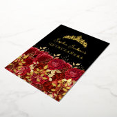 Gouden Rode Bloemen Roos Leaf Quinceanera Folie Uitnodiging (Gedraaid)