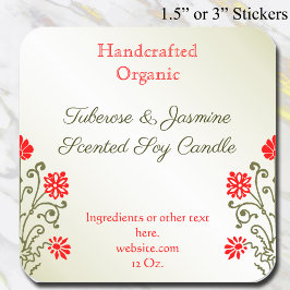 Gouden rode bloemenkaars of ambachtelijke product  vierkante sticker