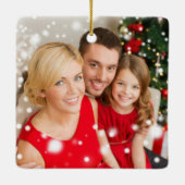 Gouden Rode Boom Fotoscript Vrolijk Kerstfeest Keramisch Ornament (Achterkant)