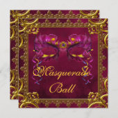 Gouden Rode Bourgondische Maroon Masker Masquerade Kaart (Voorkant / Achterkant)