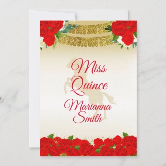 Gouden rode Charro Quinceañera uitnodiging (Achterkant)