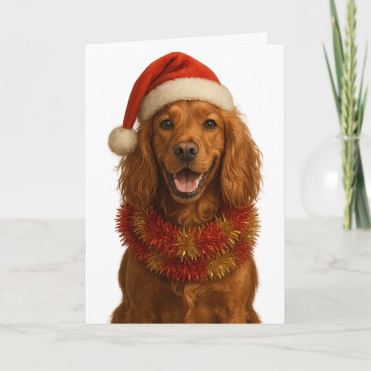 Gouden / rode Cocker Spaniel Prettig Kerstkaart Kaart (Voorkant)